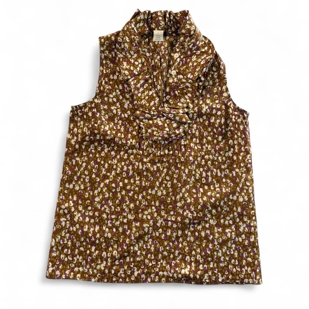 J. Crew Brown Floral Ruffle Blouse